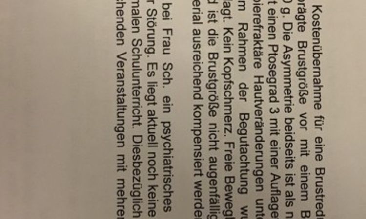 Brustverkleinerung von 95H bei 70kg - Ablehnung der Krankenkasse - 27099