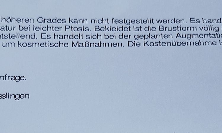 Tubuläre Brust: Leistungsantrag abgelehnt - 27356